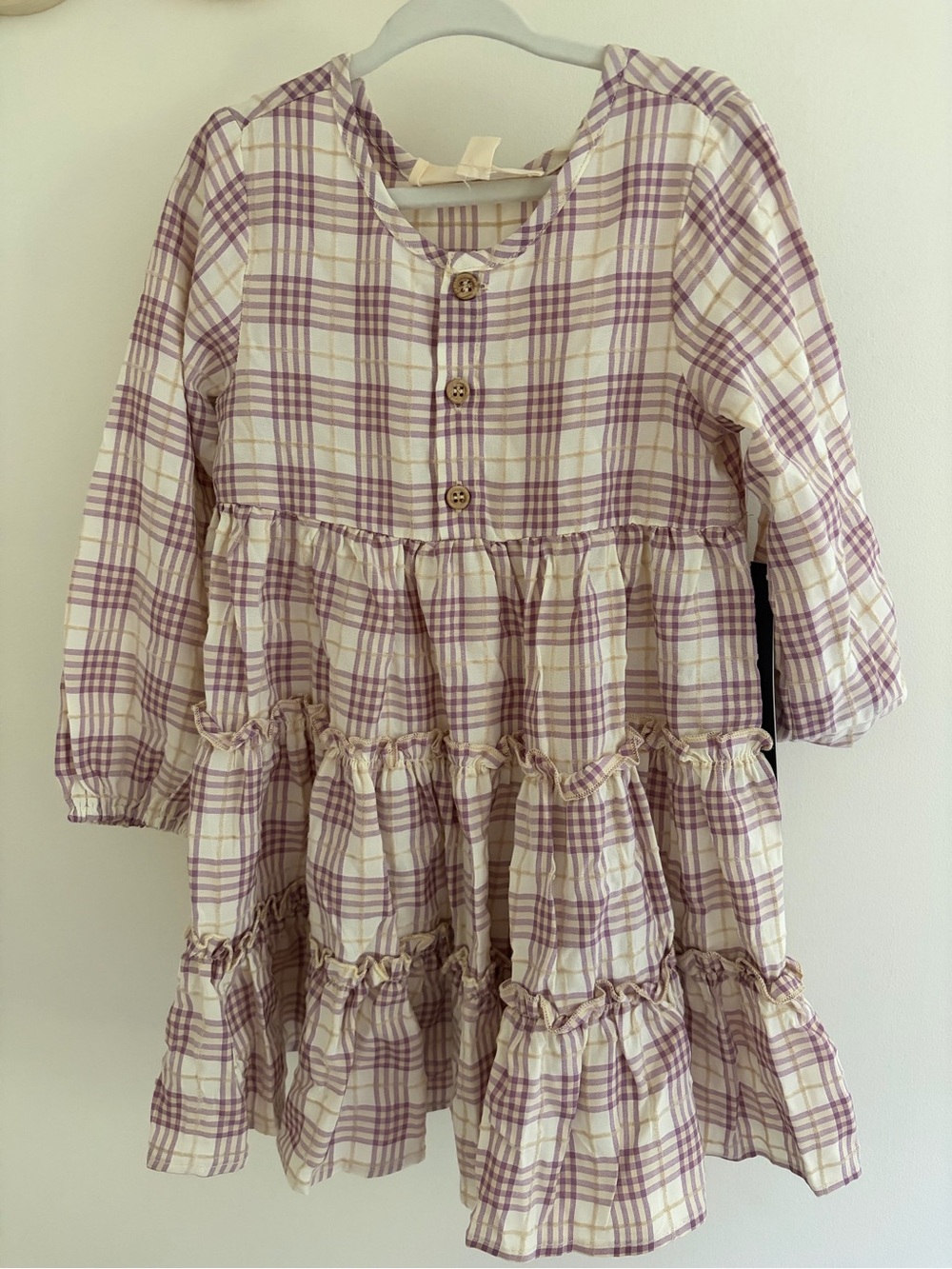 Girls' Lavender Plaid Tiered Ruffle Dress